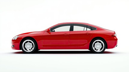 Naklejka premium Sleek Red Sedan on White Background