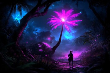 Fantasy depiction of a scientist exploring a magical world, gathering empirical data on mystical creatures and plants