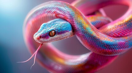Obraz premium Pink blue snake close up view