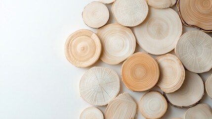 Obraz premium Minimalist flat lay of bamboo slices arranged symmetrically, showcasing natural wood textures and colors. This composition evokes sense of calm and simplicity