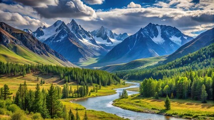 Scenic landscape of Altai mountains in summer