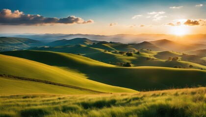 Obraz premium Panoramic view of endless grassy hills