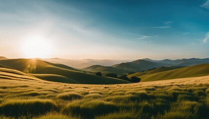 Fototapeta premium Panoramic view of endless grassy hills