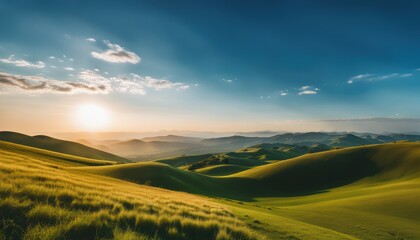 Obraz premium Panoramic view of endless grassy hills