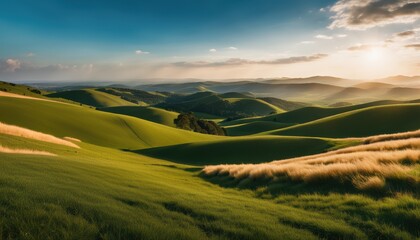 Obraz premium Panoramic view of endless grassy hills