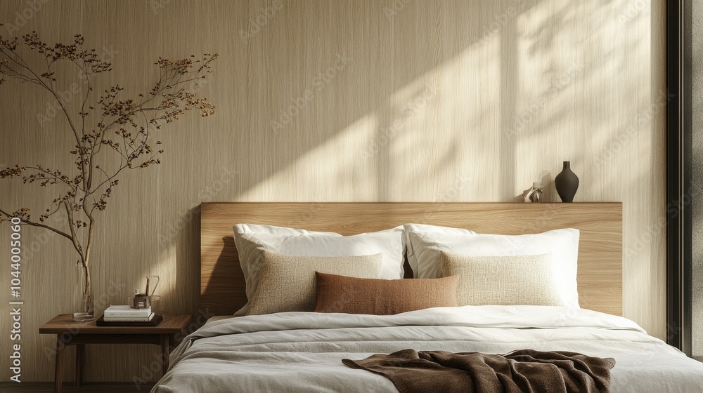 Poster natural wooden sheetboard with minimalist design, focusing on clean lines and a smooth finish, creat