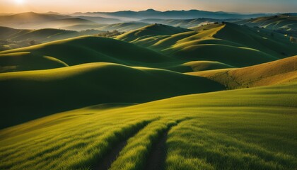 Fototapeta premium Panoramic view of endless grassy hills