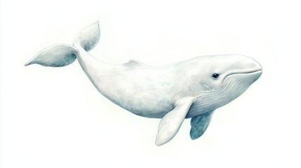 Obraz premium A Beluga whale cute hand draw watercolor white background. Cute animal vocabulary for kindergarten children concept.