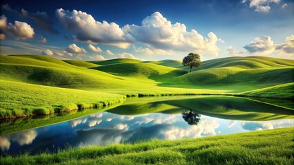 Naklejka premium Scenic landscape of grassy field and rolling hills