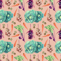 Seemless Pattern - Hand-drawn illustration of healthy food