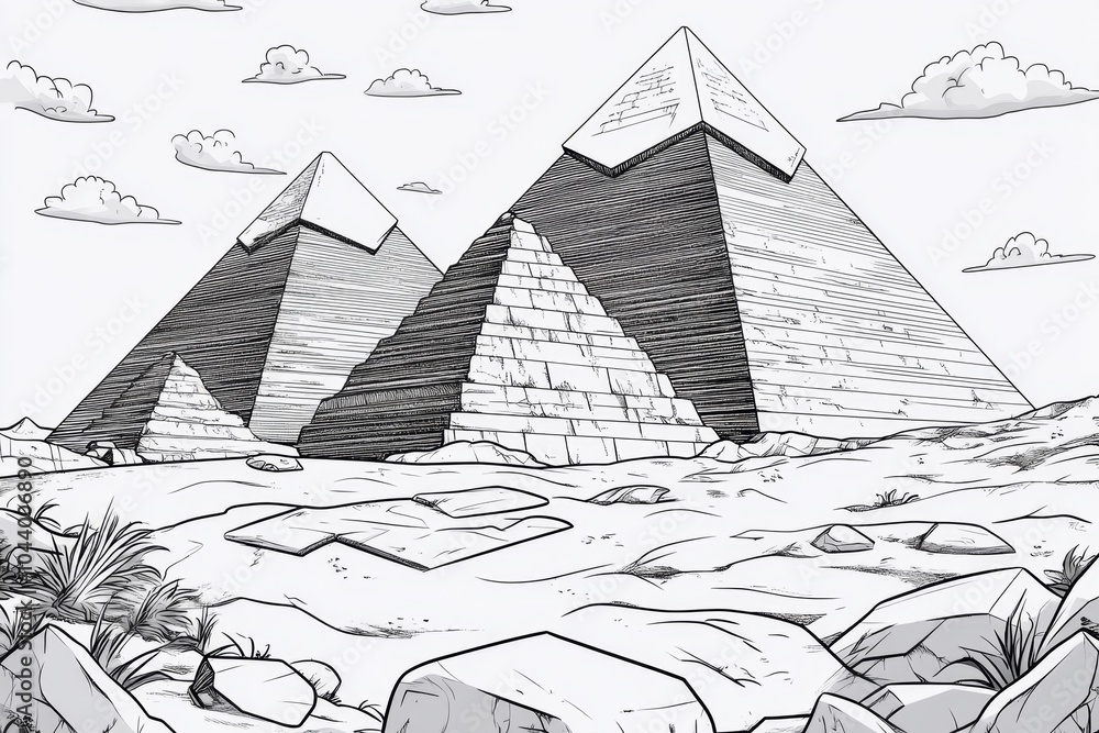 Aufkleber minimalist outline of the pyramids of giza, with simple geometric shapes representing the iconic str