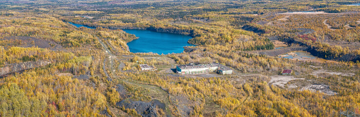 Aerial Of Northern Ontario Open Cut Mine And Tailings