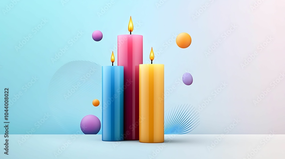 Poster vibrant trio of colorful candles illuminating a softly gradient background for a relaxing atmosphere
