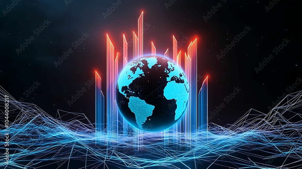 Poster exploring the intersection of technology and global connectivity a visualization of the digital worl