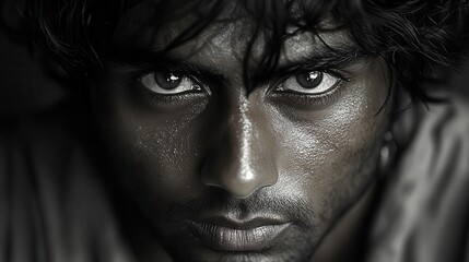 young indian with tired eyes after a long workday reflecting exhaustion yet resilience the soft lighting highlights their features creating an intimate portrayal of determination and hard work