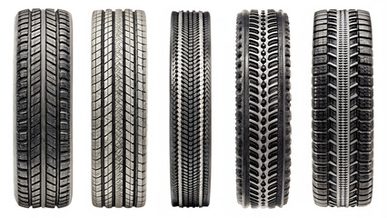 Set of black tire tracks isolated on white background as transparent. PNG. AI GENERATED.
