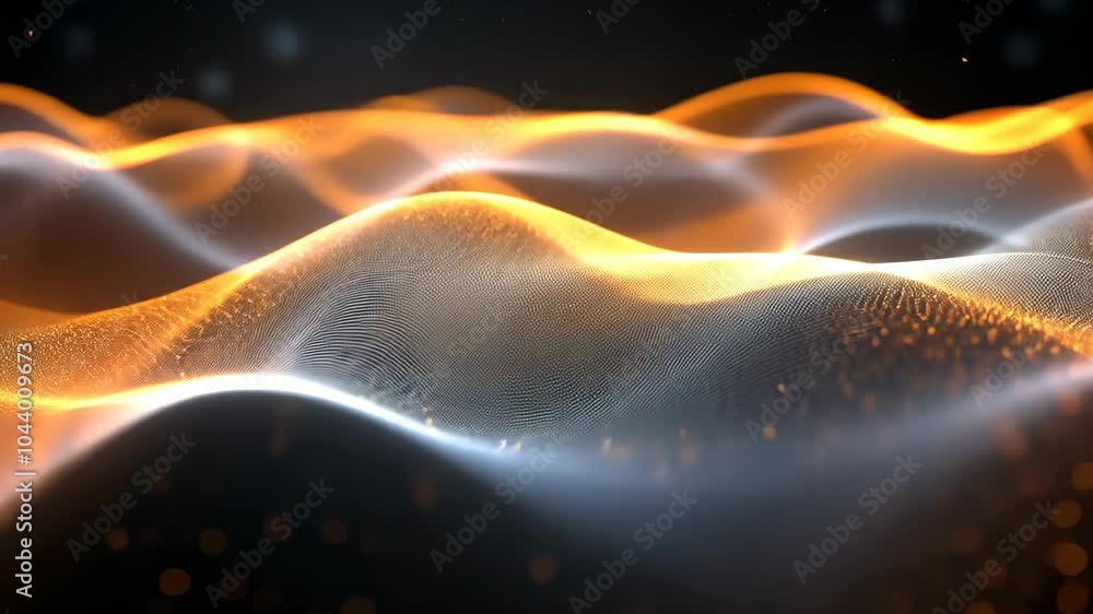 Poster a digital rendering of undulating, glowing waves against a black background