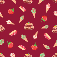 Amazing sweets and berries will fill your cloudy day with taste and warmth, dessert, confectioner, sugar, vector, illustration, isolated, background, art, food, jam, waffle cone
