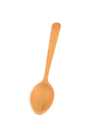 Wooden spoon isolated on white. Vertical photo.