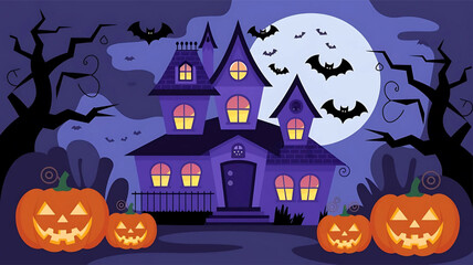 halloween background with pumpkin and bats
