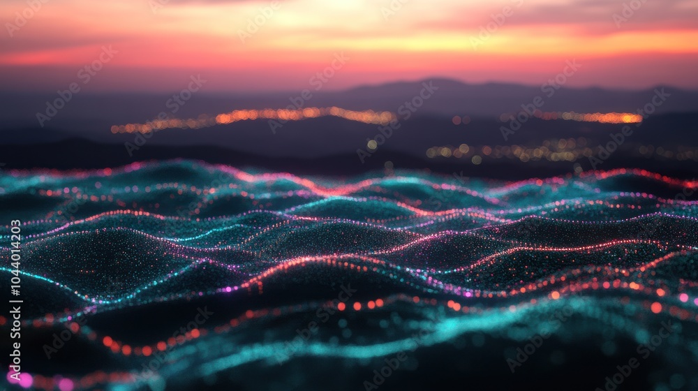 Aufkleber abstract visualization of vibrant waves, showcasing dynamic light patterns and colors.