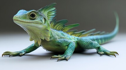 Fototapeta premium Green Plumed Basilisk Lizard (Basiliscus plumifrons), Boca Tapada