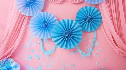 A pink background with blue paper