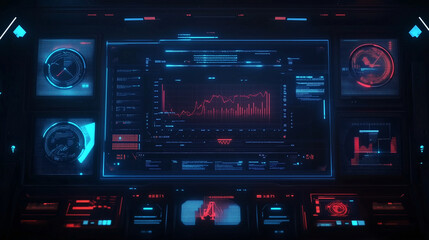 Obraz premium Futuristic Digital Interface Modern Data Screen with Global Indicators, Data Streams, and Complex Forecasting Models