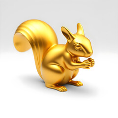 Squirrel metallic 3D image of gold squirrel on white background. Generative AI