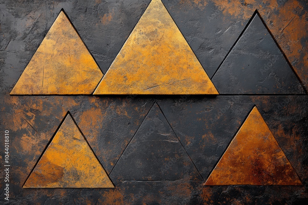 Aufkleber The warm-toned triangular shapes are arranged asymmetrically against a textured background, forming an intriguing abstract design. Generative AI