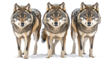Front View of Three Ferocious Wolves on a Transparent Background Generative AI