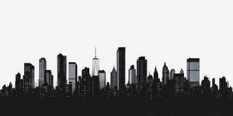 Obraz premium Black silhouette of the vibrant New York City skyline against a stark white background in minimalist design