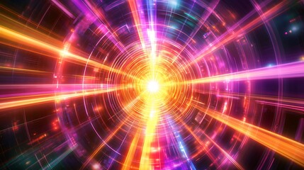 Fototapeta premium Radiating Neon Light Burst, futuristic flashes, Motion lights, Colorful Streaks on Dark Background