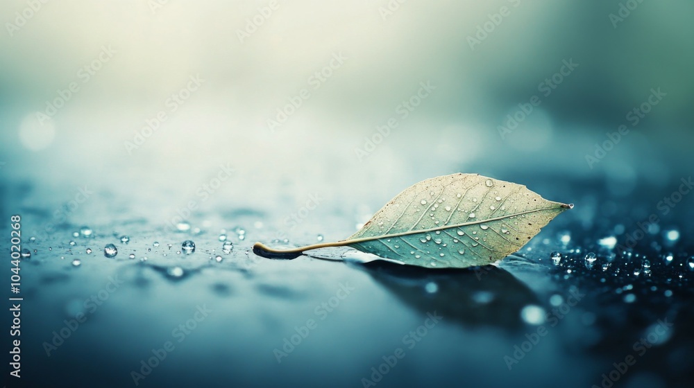 Poster water droplets on a leaf on a soft background