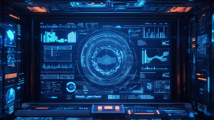 Futuristic Digital Interface Modern Data Screen with Global Indicators, Data Streams, and Complex Forecasting Models