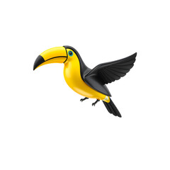 Toucan metallic 3D image of yellow and black toucan on white background. Generative AI