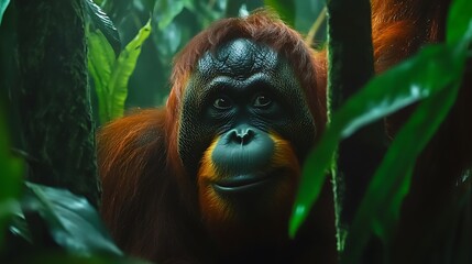 Sumatran orangutans living in the heart of dense tropical forests picture