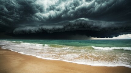 Dark clouds loom above the restless sea hinting at an impending storm along the shore