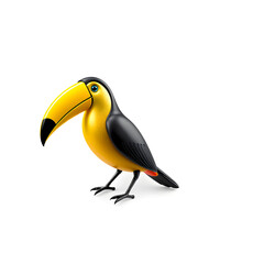 Toucan metallic 3D image of yellow and black toucan on white background. Generative AI