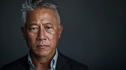 Fototapeta premium Thoughtful portrait of a mature businessman with grey hair on a dark background