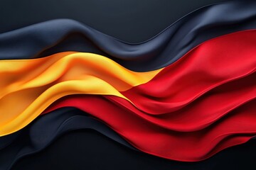 Naklejka premium This display showcases the flowing colors of the German flag, with bold black, red, and yellow fabric elegantly draped against a dark surface, creating a striking contrast that catches the eye.