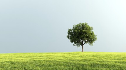 Obraz premium A dramatic lightning bolt descends upon a lone tree standing in a vibrant green field