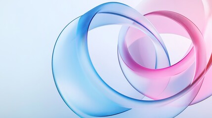 Abstract background with two intertwined transparent rings, blue and pink, on a light blue background.