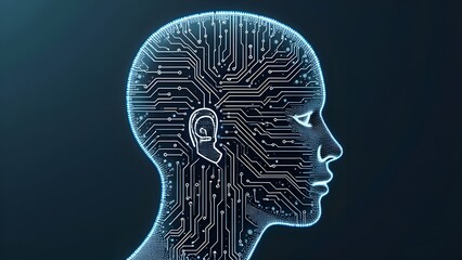 Obraz premium Digital human head with circuit board pattern