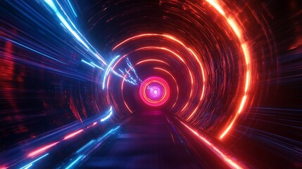 Obraz premium Radiating Neon Light Burst, futuristic flashes, Motion lights, Colorful Streaks on Dark Background