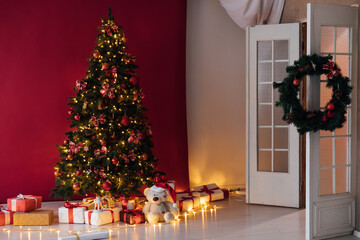 Christmas Tree House Interior with Gifts Holiday Decor