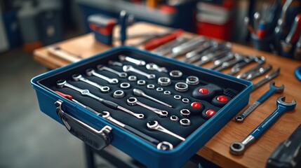 Organized toolbox with various hand tools for mechanics.
