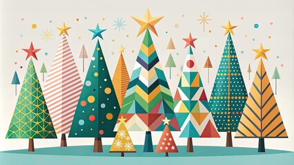 Obraz premium Modern Minimalist Christmas Trees Collection in Geometric Style for Festive Decor