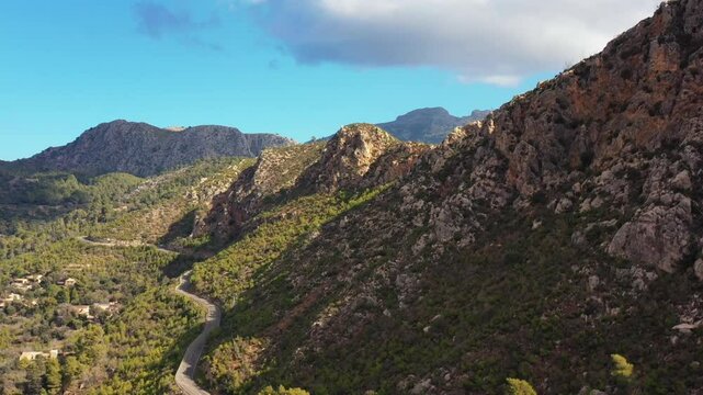 Drone footage of mountain road in Mallorca