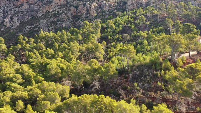 Drone footage over hills in Mallorca
